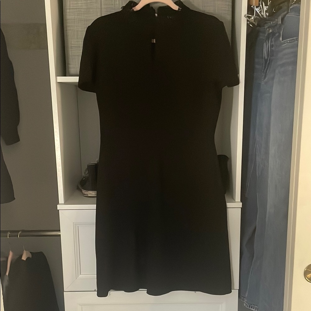 Black Sheath Mini Dress with Mock Neck for Work